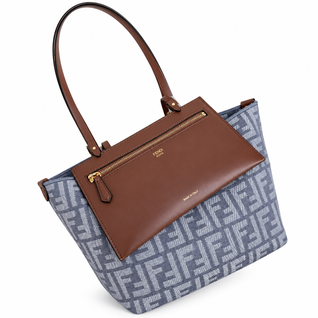 Fendi FF Medium Tote Bag – Jacquard Canvas & Leather Handles, Open Top, 19.5cm