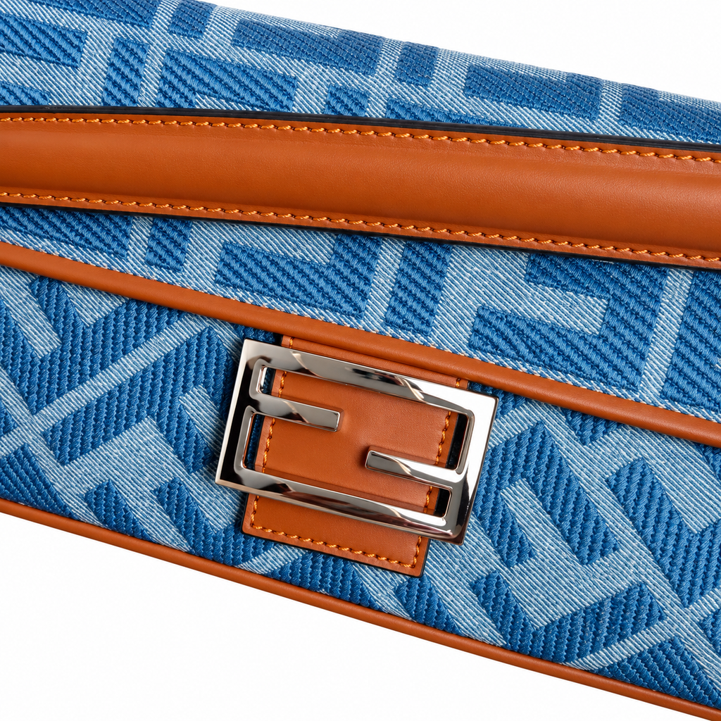 Fendi FF Shoulder Bag – Jacquard Canvas & Leather Trim, Flap Closure, 26cm